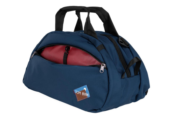 The Old School Carry All in Deep Blue 630 Ballistic with Sangria (red with light red grid) 210 Cerylon interior.